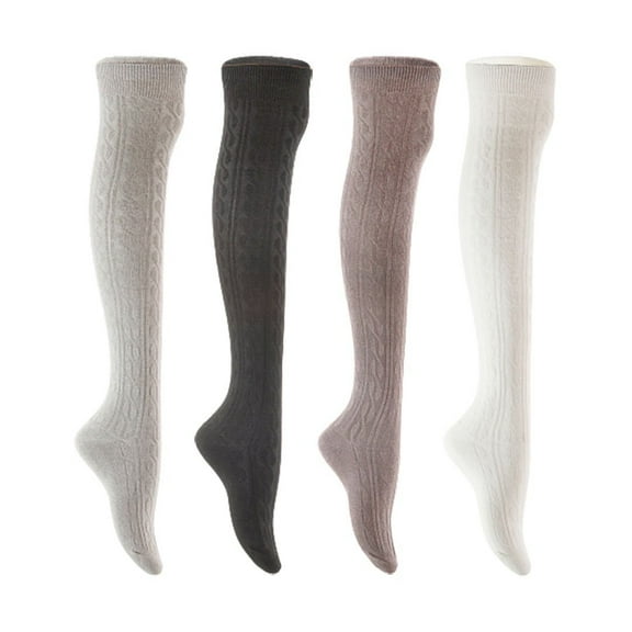 Lian LifeStyle Women's 4 Pair Adorable Comfortable Soft Thigh High Over Knee High Cotton Socks Size 6-9 L1024 Light Grey,Black,Dark Grey,White