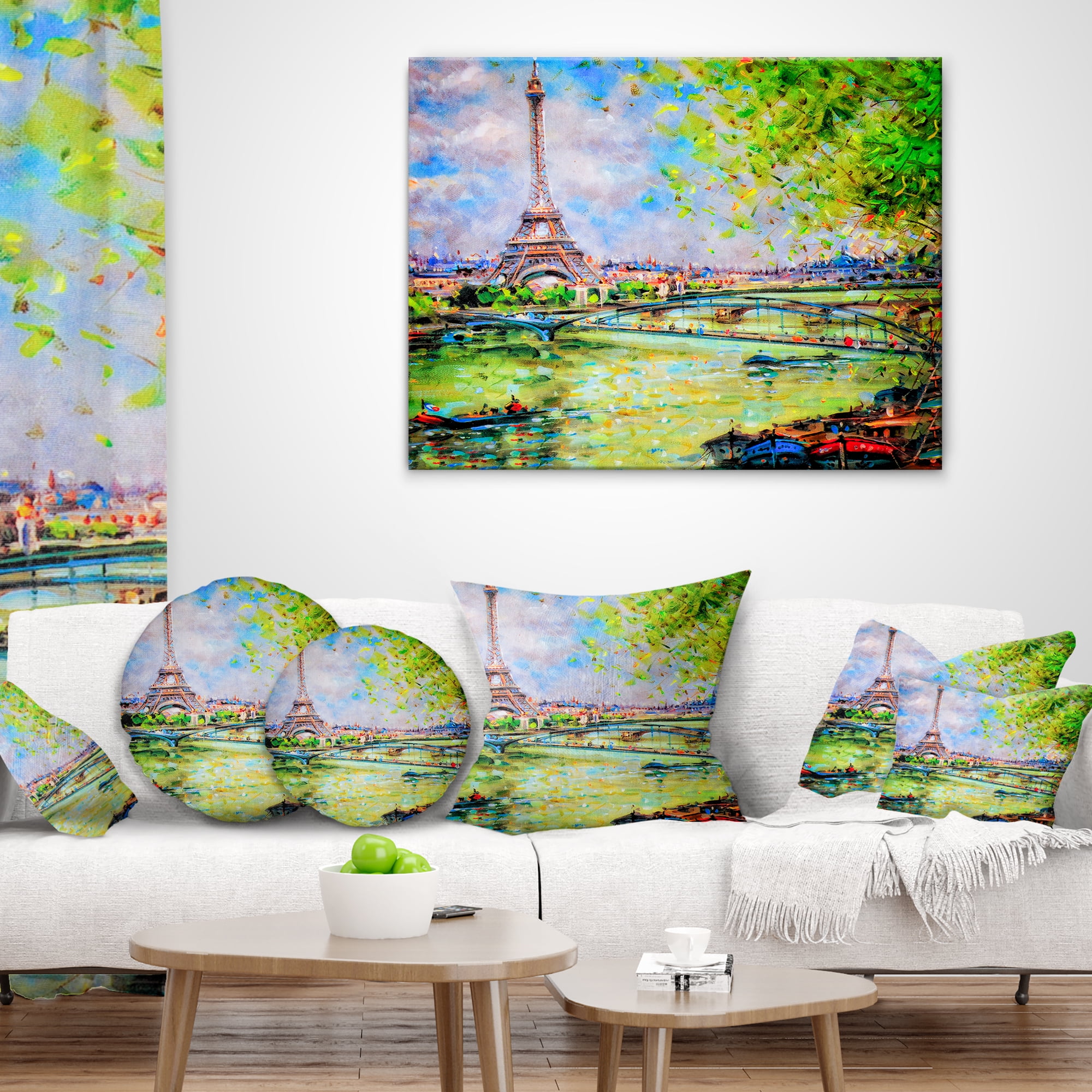 Designart Colorful Painting of Eiffel - Landscape Printed Throw Pillow - 18x18