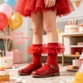 thumbnail image 3 of TELOLY 2Pairs Kids Socks,8-10 Years Old Ruffle Socks,3D Anti-Slip Heel Design Lace Socks,Style1,20-22Cm, 3 of 7