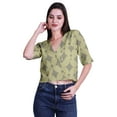 thumbnail image 2 of Moomaya Printed Cotton Top For Womens V-neck Crop Top Elbow Sleeve Summer Blouse T-shirt, 2 of 7
