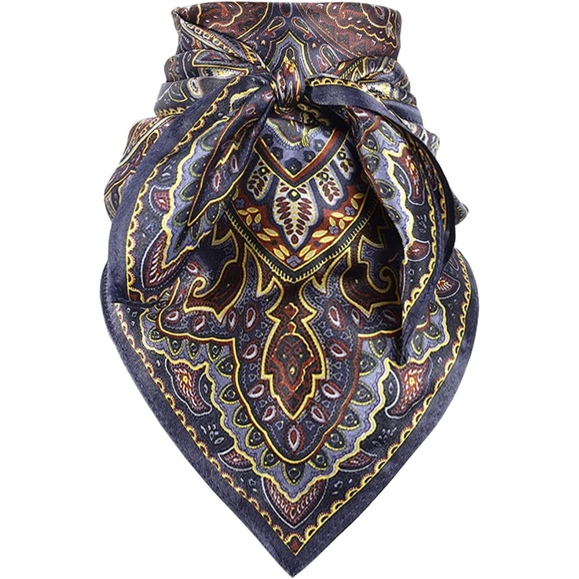 BURIBURI Silk Wild Rag 27 Inch Print Cowboy Neckerchief Large Mulberry Head Bandana Headband Cowgirl Accessory Scarf