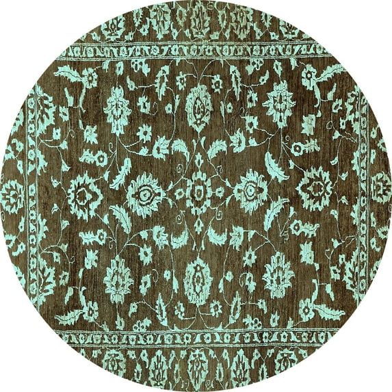 Ahgly Company Indoor Round Oriental Light Blue Traditional Area Rugs, 4' Round