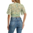 thumbnail image 4 of INSPIRE CHIC Women's Floral Flare Short Sleeve V Neck Summer Smocked Crop Tops XS Green, 4 of 7