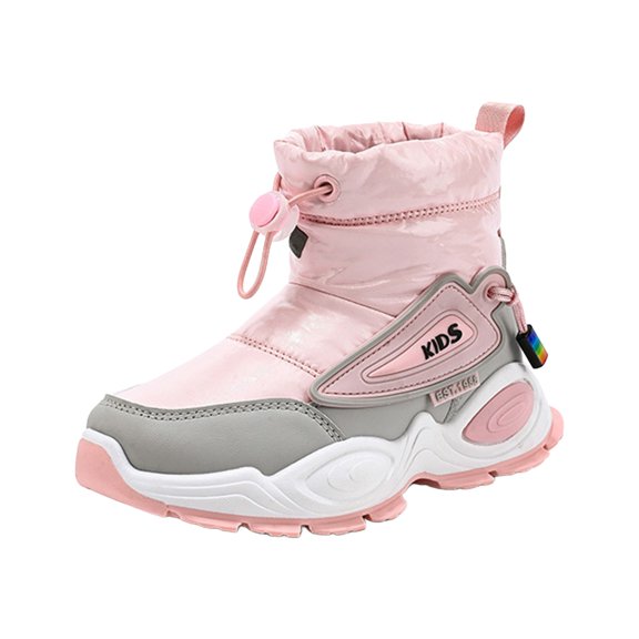 Otqutp Kids Winter Boots Girls Boys Mid Calf Padded Booties Waterproof Non Slip Padded Warm Platform Outdoor Hiking Shoes
