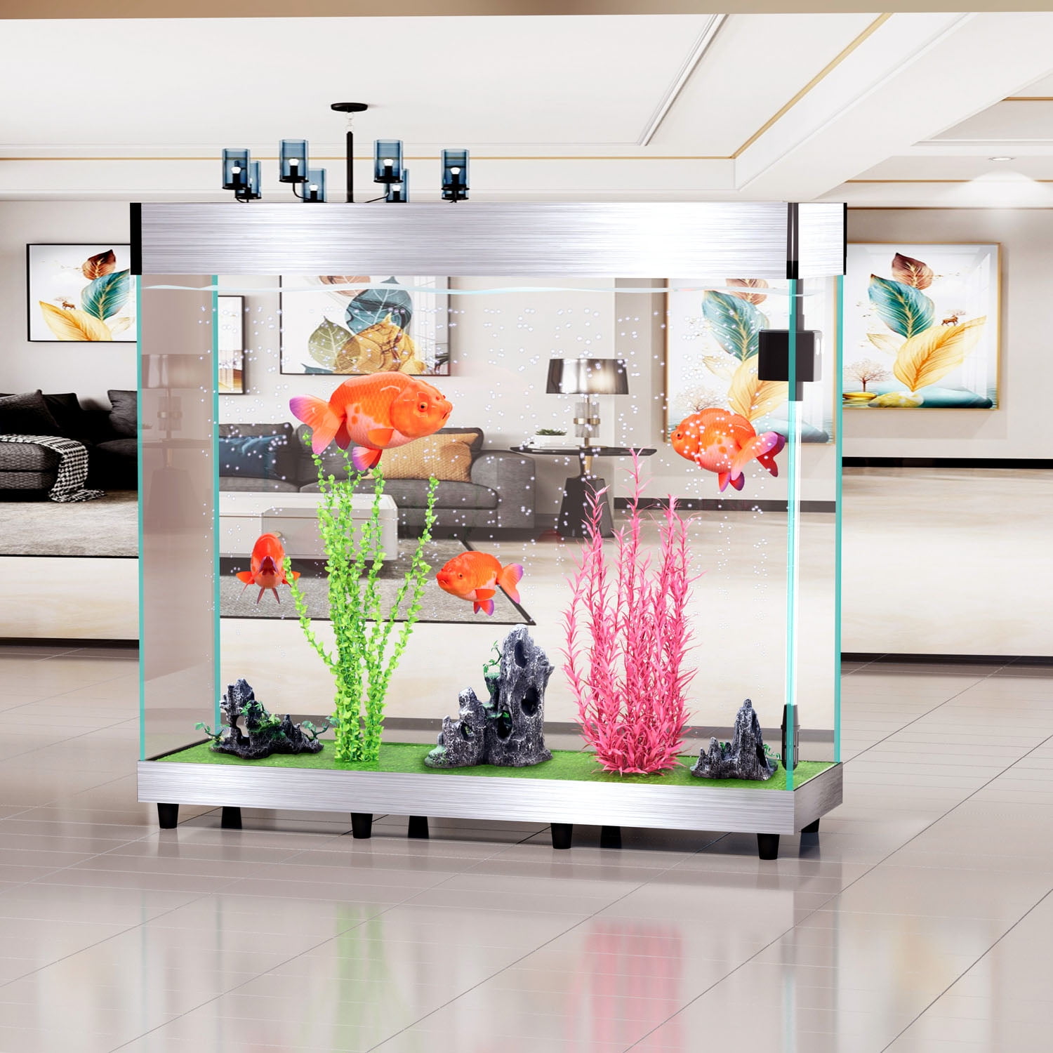 Thickened Tempered Glass Deluxe Version Fish Tank （Silver） 42.5W x 13.8Dx 47.2H 120Gal