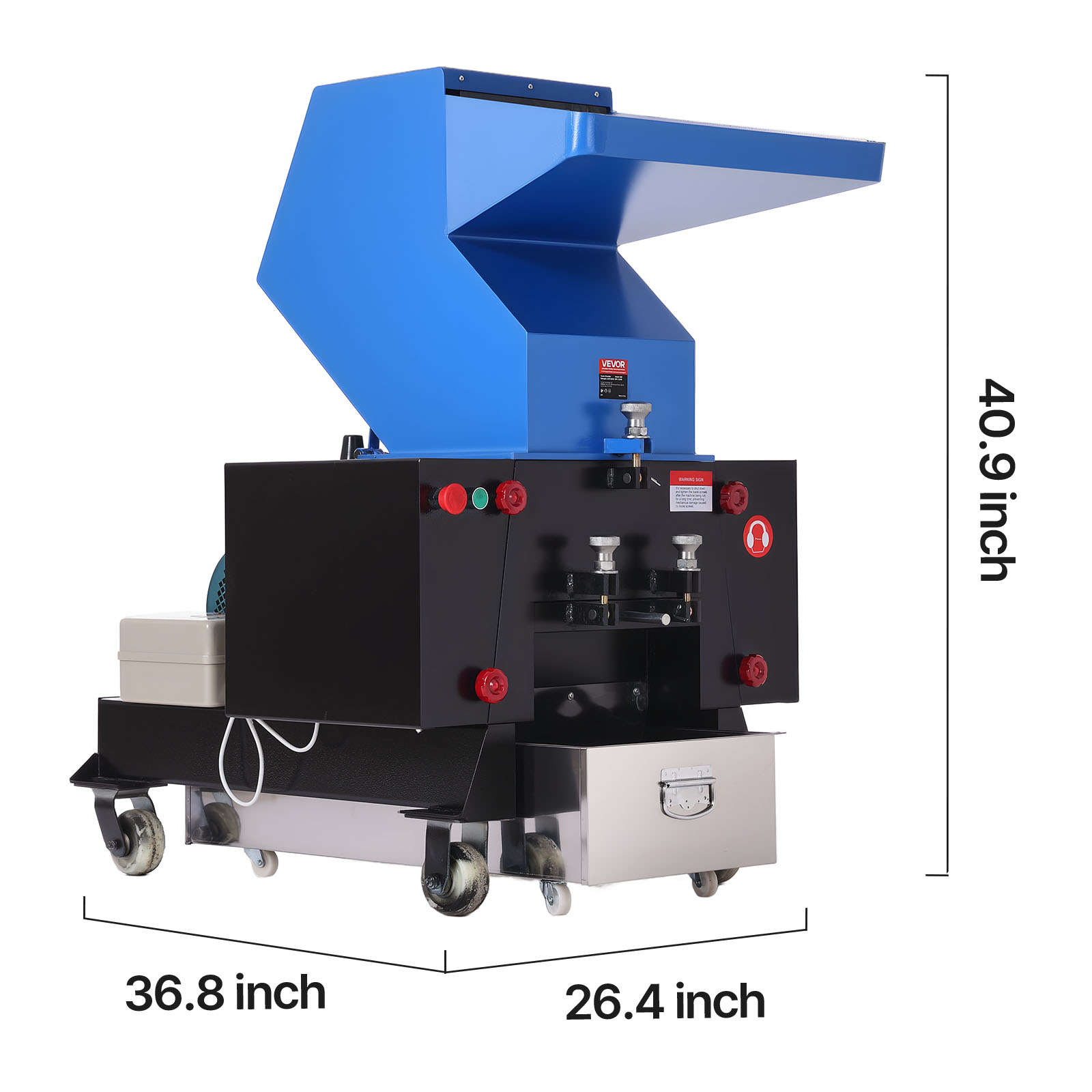 VEVOR Plastic Shredder Crusher,5.5HP/4.0KW Plastic Bottle Grinder Granulator, 150-200kg/h Capacity Pulverizer Recycling Machine with Wheels,SDK-11 Blade & 8mm Mesh for PVC PTFE (220V 60Hz 3-Phase)