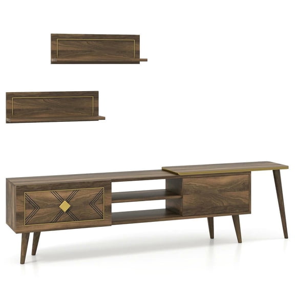 Resenkos Mid-Century Modern Media Console for TVs Up to 85 Inches with Open Shelves, Walnut