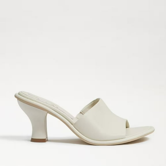Sam Edelman Aida Ivory Rounded Open Toe Slip On Block Heel Leather Dress Mules (Ivory, 9.0)