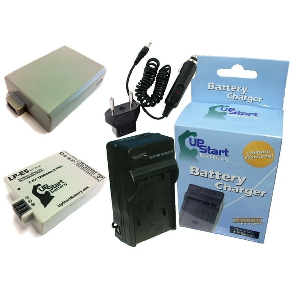 2x Pack - Canon EOS Rebel T1i Battery   Charger with Car & EU Adapters - Replacement for Canon LP-E5 Digital Camera Battery and Charger (1200mAh, 7.4V, Lithium-Ion)