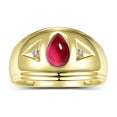 thumbnail image 3 of RYLOS Men's Rings Yellow Gold Plated Silver Pear Tear Drop Cabochon Gemstone & Diamond Ring Cabochon Ruby   Size 10, 3 of 7