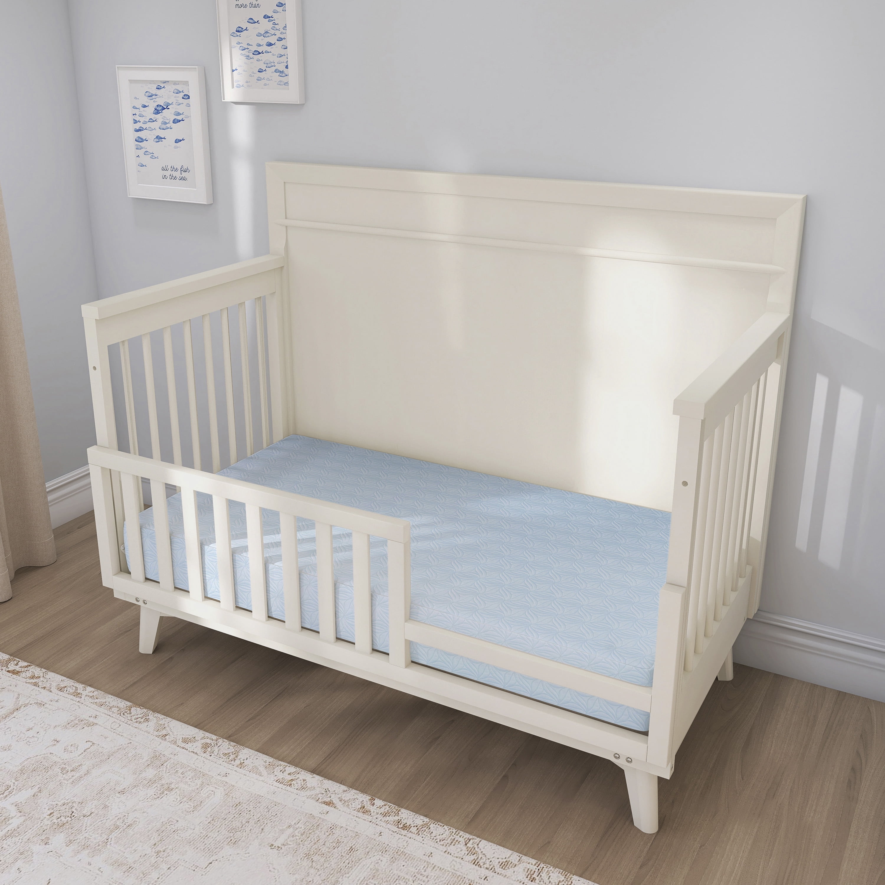 Dream On Me 2 in 1 Little Lullaby Crib and Toddler Mattress, Blue Floral