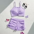 thumbnail image 6 of Ticikt Girl's 2 Piece Tankini Swimsuit Textured Twist Front Ruched Ruffle Bikini Set Bathing Suits,Color:Purple,Size:14-15 Years, 6 of 8