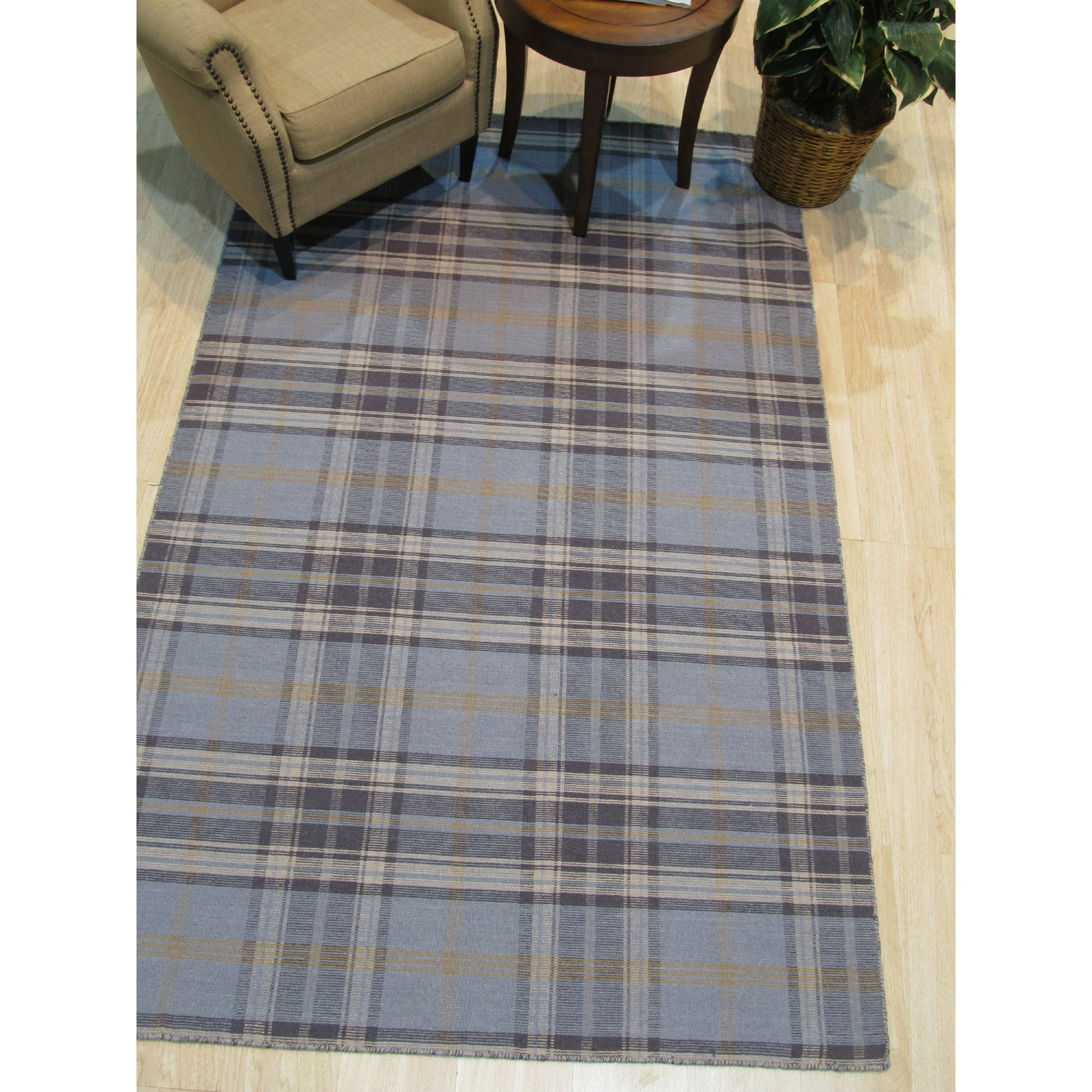 Blue Navy Plaid Handmade Wool Rug Walmart Canada