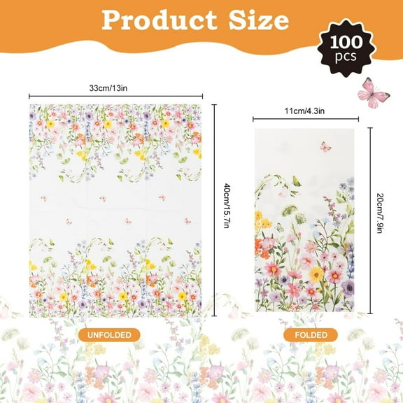 RFGBRG-100Pcs Disposable Floral Paper Napkins Decorative Bathroom Napkins Guest Disposable Wild Flower Hand Towels Dinner Party Napkins for Wedding Birthday Party Baby Shower