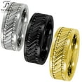 thumbnail image 2 of Tioneer Tungsten Carbide Classic Mens 8mm Wedding Band Ring Gear Pattern High Polish Finish Free Promise Me CZ Engrave, 2 of 5