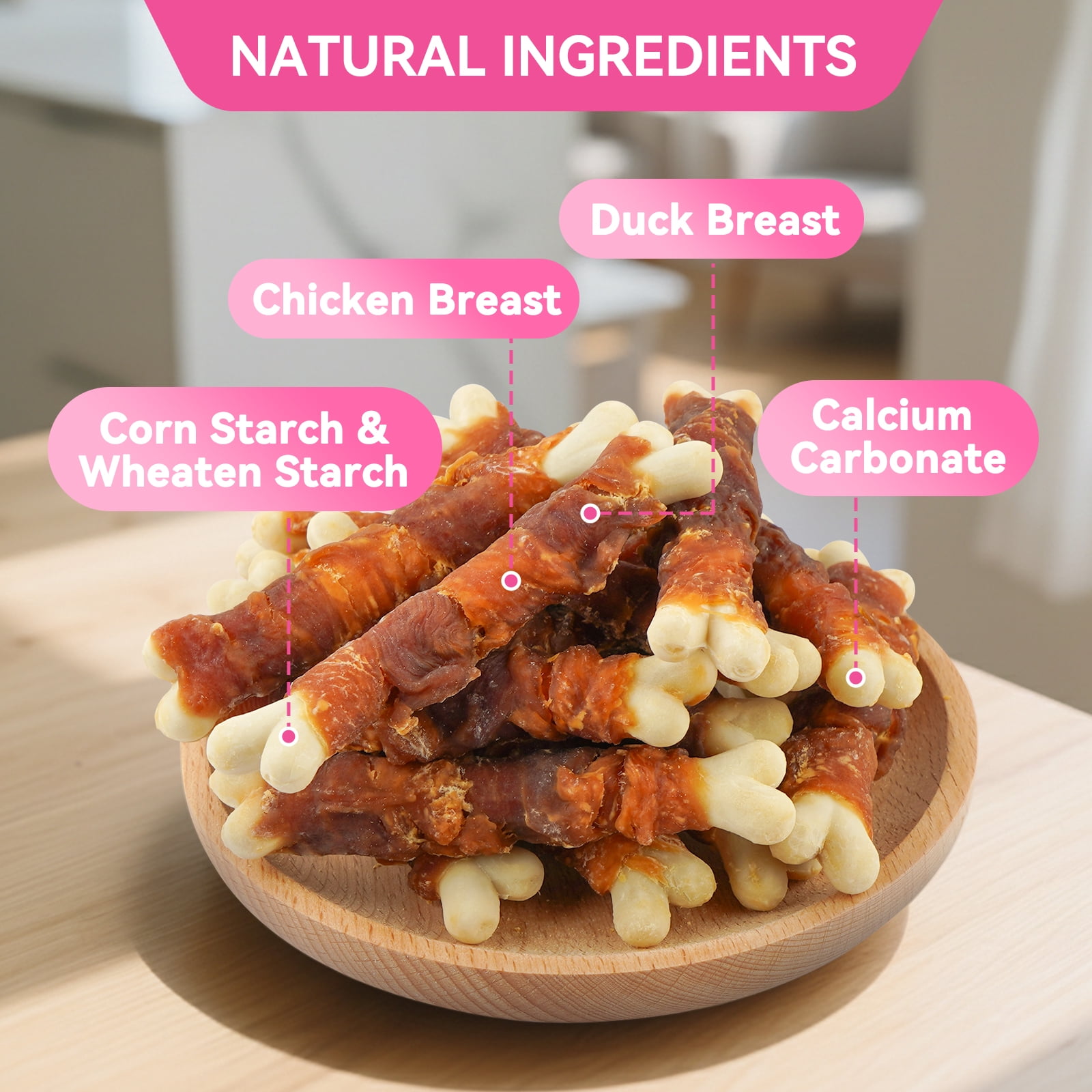 Puddonio Chicken & Duck with Calcium Bone Dog Treats, 20 oz (56ct)