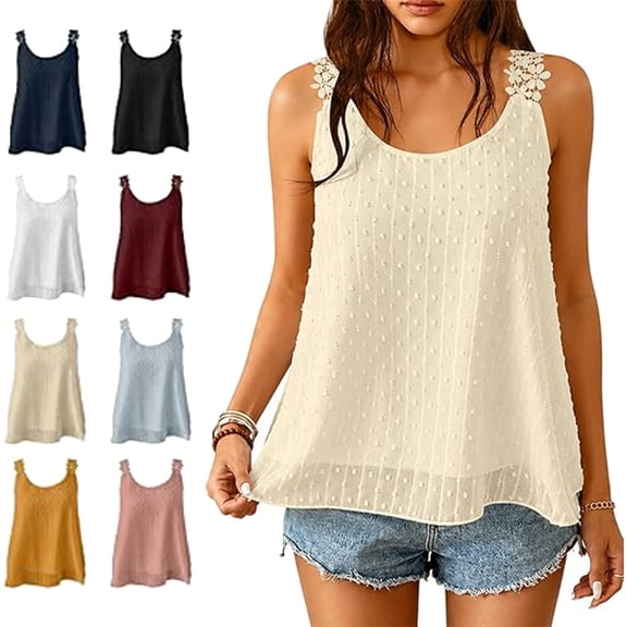 Elegant Dot Lace Strap Tank Top, Womens Flowy Tops Going Out for Women Blouses Western Summer Sleeveles