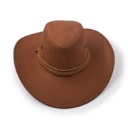 Cowboy Hat, Sun Hat Faux Felt Leather Suede Travel Cap Western Hat Outdoor Sun Protect Brown