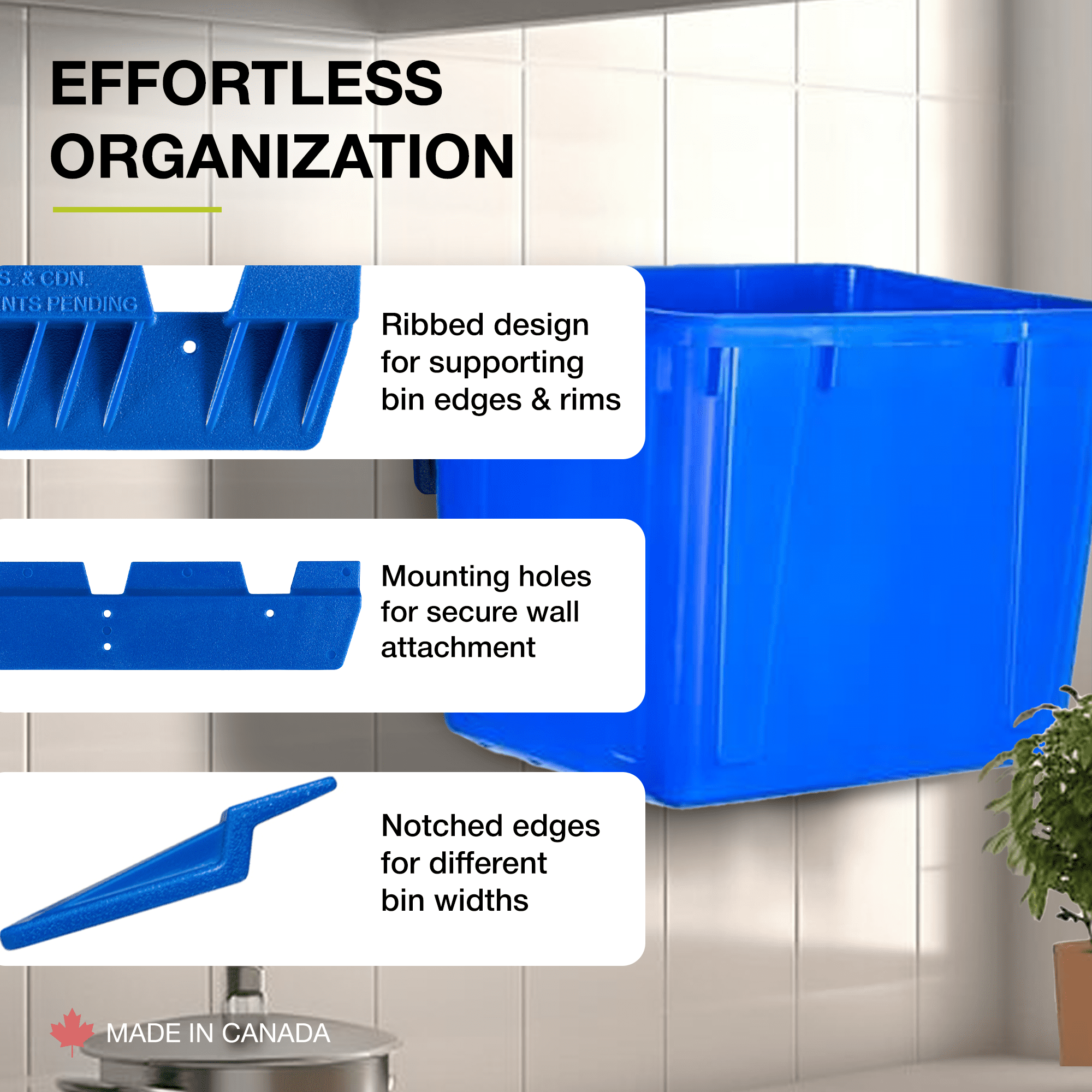 Nova Products Mülltonnen-Wandhalterung (2 Stück) – Blaue Aufhänger Für Papierkörbe & Eimer – Platzsparend Für Garage & Garten