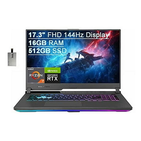 2021 ASUS ROG Strix G17 17.3" FHD 144Hz Gaming Laptop Computer, AMD Ryzen 7-4800H 8-core, 16GB RAM, 512GB PCIe SSD, Backlit Keyboard, Nvidia GeForce RTX 3060, Win 10, Gray, 32GB USB Card (used)