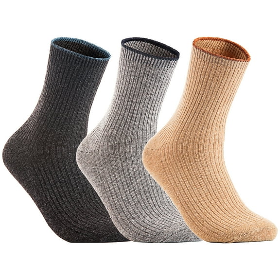 Lian LifeStyle Big Girl's 3 Pairs Wool Blend Crew Socks Solid HR1612 Size 6-9 Style04 (Dark Grey, Grey, Beige)