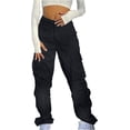 thumbnail image 3 of Pantalones Cargo Mujer Holgados Paracaídas Cordón Cintura Elástica Casual Pierna Ancha Moda Y2K Adolescentes Niñas Sueltos Senderismo Pantalones, 3 of 5