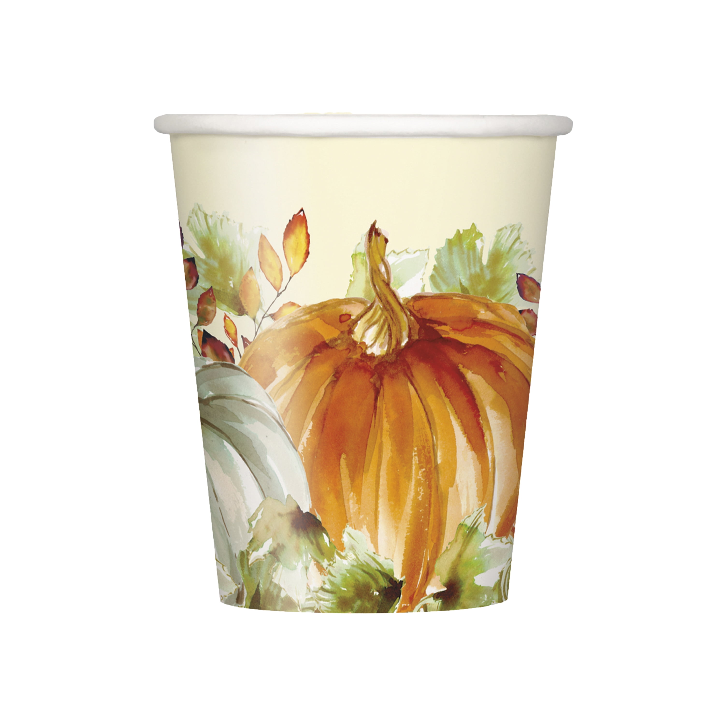 Watercolor Pumpkins Fall Paper 9oz Cups, 8ct