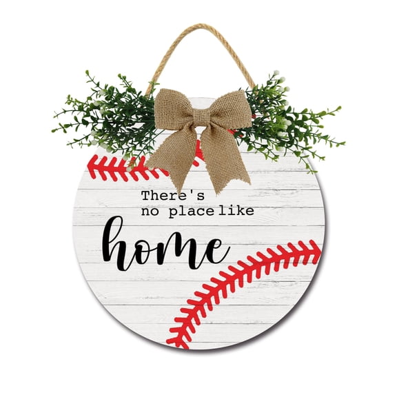 There Is No Place Like Home Baseball Front Door Sign Funny Wreaths Hanging Wooden Plaque Decoration Round Rustic Wood Farmhouse Porch Decor for Home Front Door Decor, 12 x 12 Inch