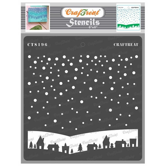 CrafTreat Winter Village Christmas Decor Stencil for Painting - 6"x6"
