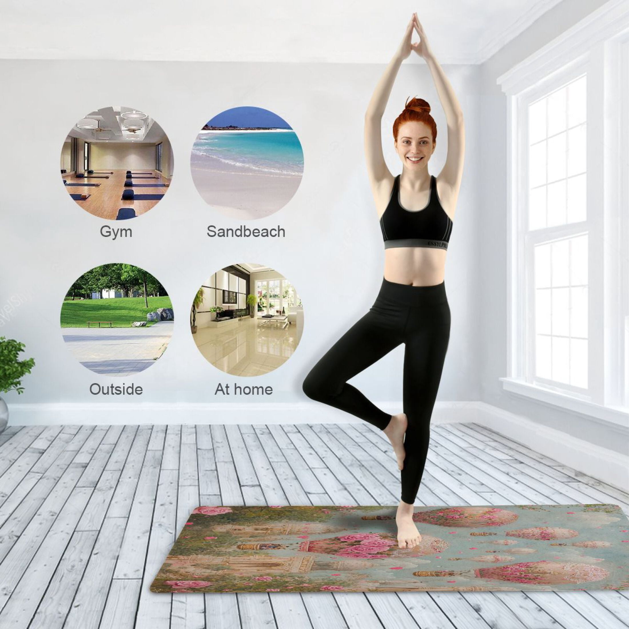 BZSMCE Yoga Mat Women Hot Air Balloons with Roses Fitness Mat