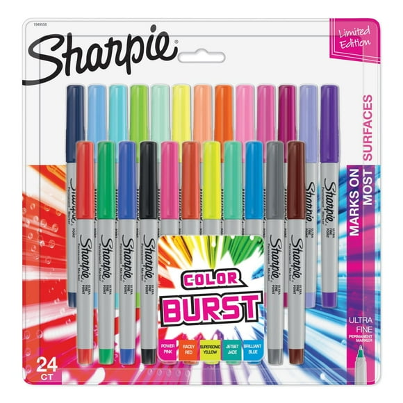 Marqueurs permanents Sharpie explosion de couleurs, pointe ultra fine, couleurs assorties 24 unités