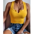 thumbnail image 4 of MRULIC tank top for women Women Open Back Halter-neck Slim-fit Knit Ribbed Solid-color Camisole Vest Womens tank tops Yellow + M, 4 of 5
