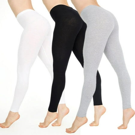 - Women Cotton White Black Solid Color Skinny Stretchy Pants Casual Yoga Leggings