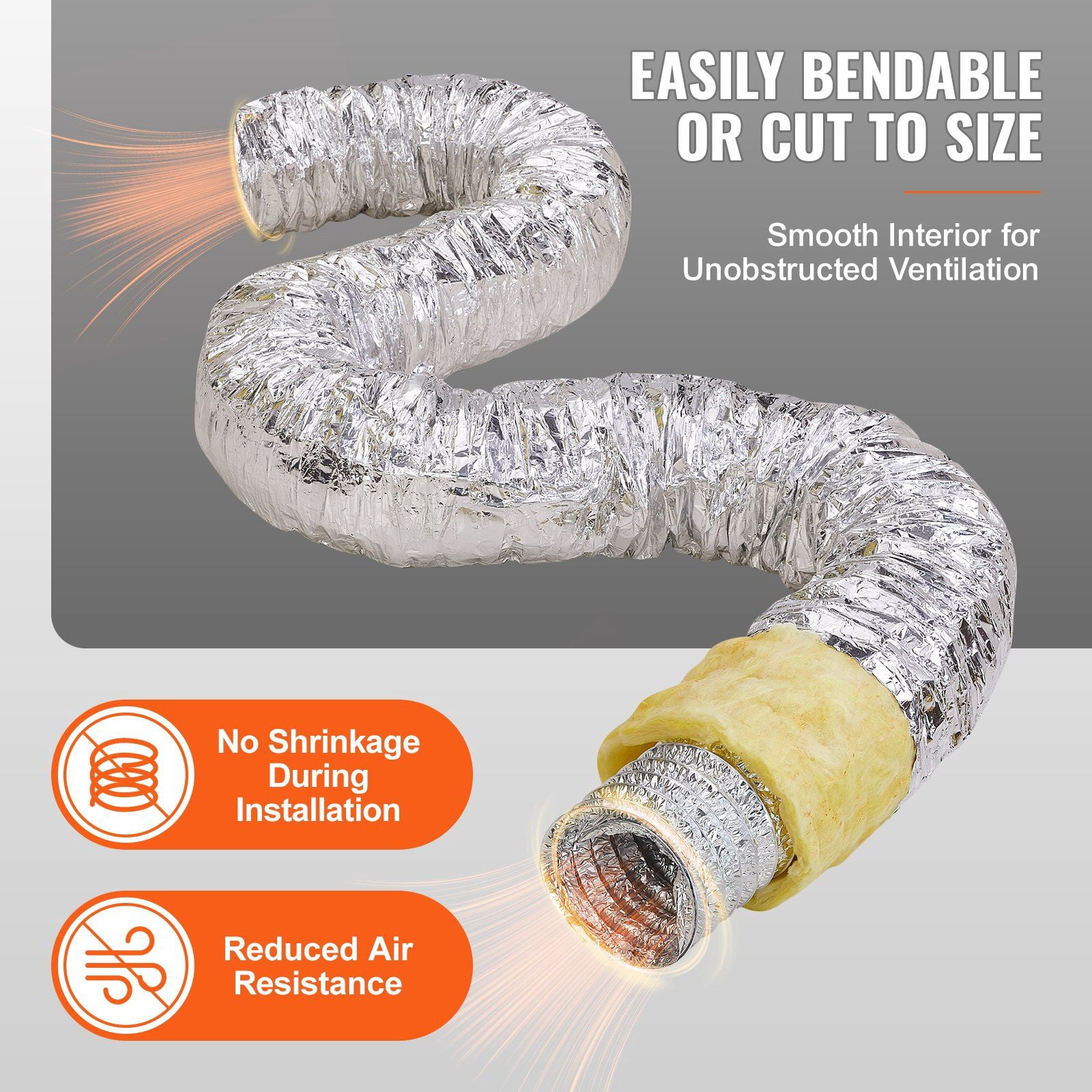 5'' x 25ft Insulated Dryer Vent Hose with 2 Clamps, Heavy-Duty 3-Layer HVAC Duct for Heating/Cooling Exhaust, R-4.2 Flame Resistant