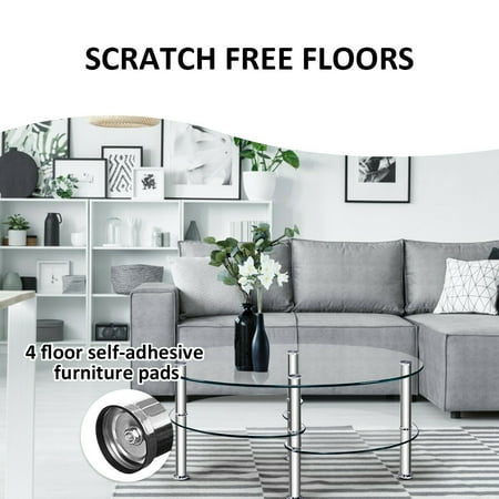 Tempered Glass Oval Side Coffee Table Shelf Chrome Base Living Room Clear Walmart Canada