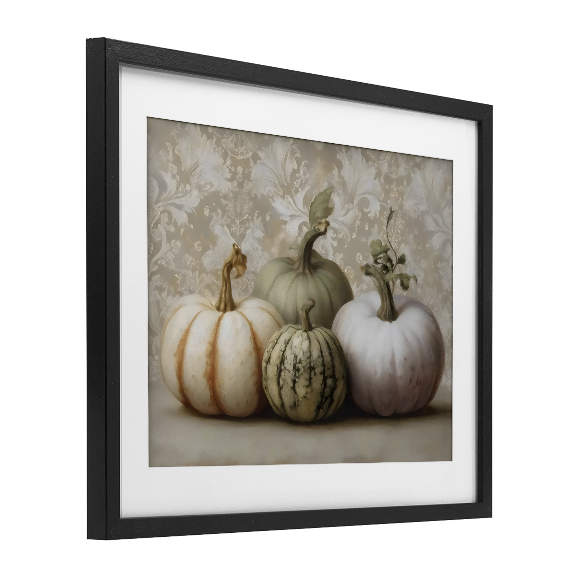 Stupell Industries Pastel Gourds on Vintage Pattern Black Framed Print Under Glass, design by Arlington Prints