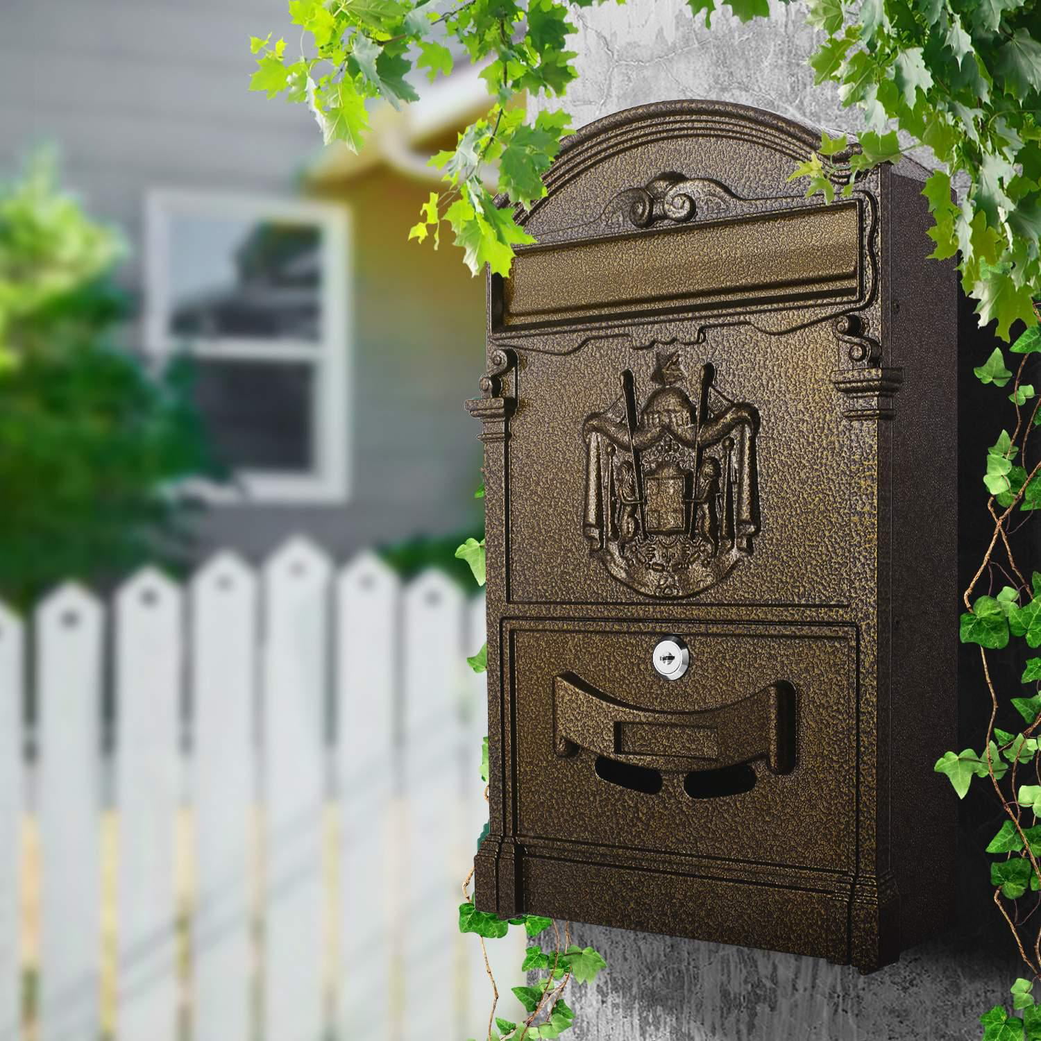 Retro Cast Iron Wall Mount Locking Mailbox Vintage European Bronze Letter Box 