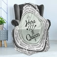 thumbnail image 4 of Queen Soft Flannel Fleece Blanket, Here Sits the Queen Words with Oval Monochromatic Vintage Leafy Motifs, Cozy Plush for Indoor and Outdoor Use, 50" x 60", Mint Green Charcoal Grey, by Ambesonne, 4 of 5