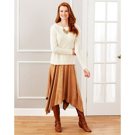 Women's Faux Suede Handkerchief Hem Skirts - Camel 2X (Best Tops To Wear With Skirts)
