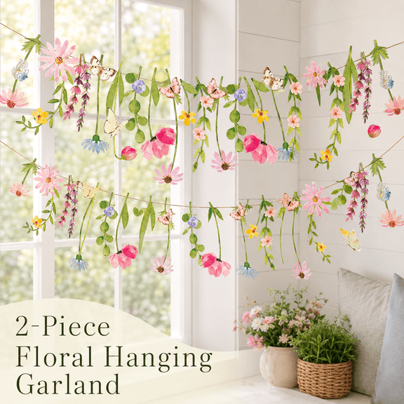 MORAVE Wildflower Party Decorations Butterfly Flower Banner, Flower Leaves Garland for Wall Garden Spring Wedding Backdrop
