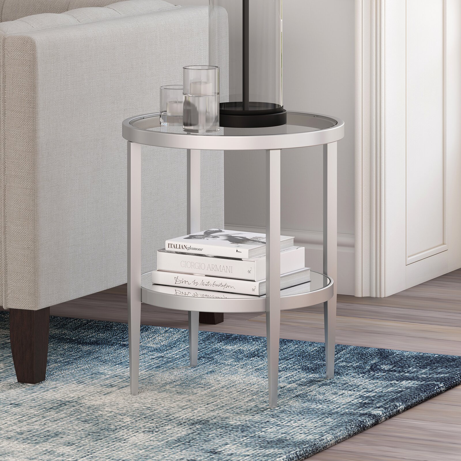 Barbara Glass Top End Table with Storage, Overall Product Weight 18 lb