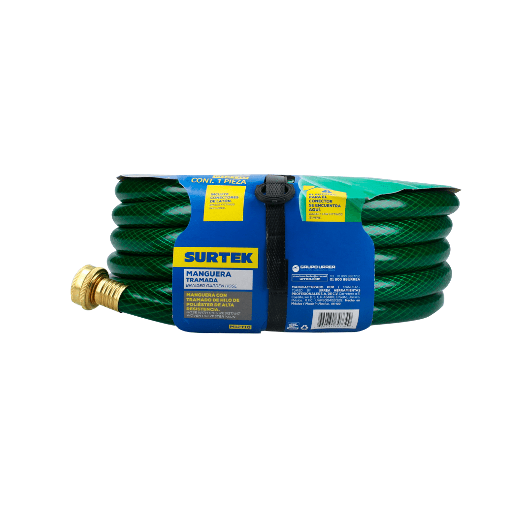 Surtek Green Woven Garden Hose, Braided Reinforced, 1/2", 100m