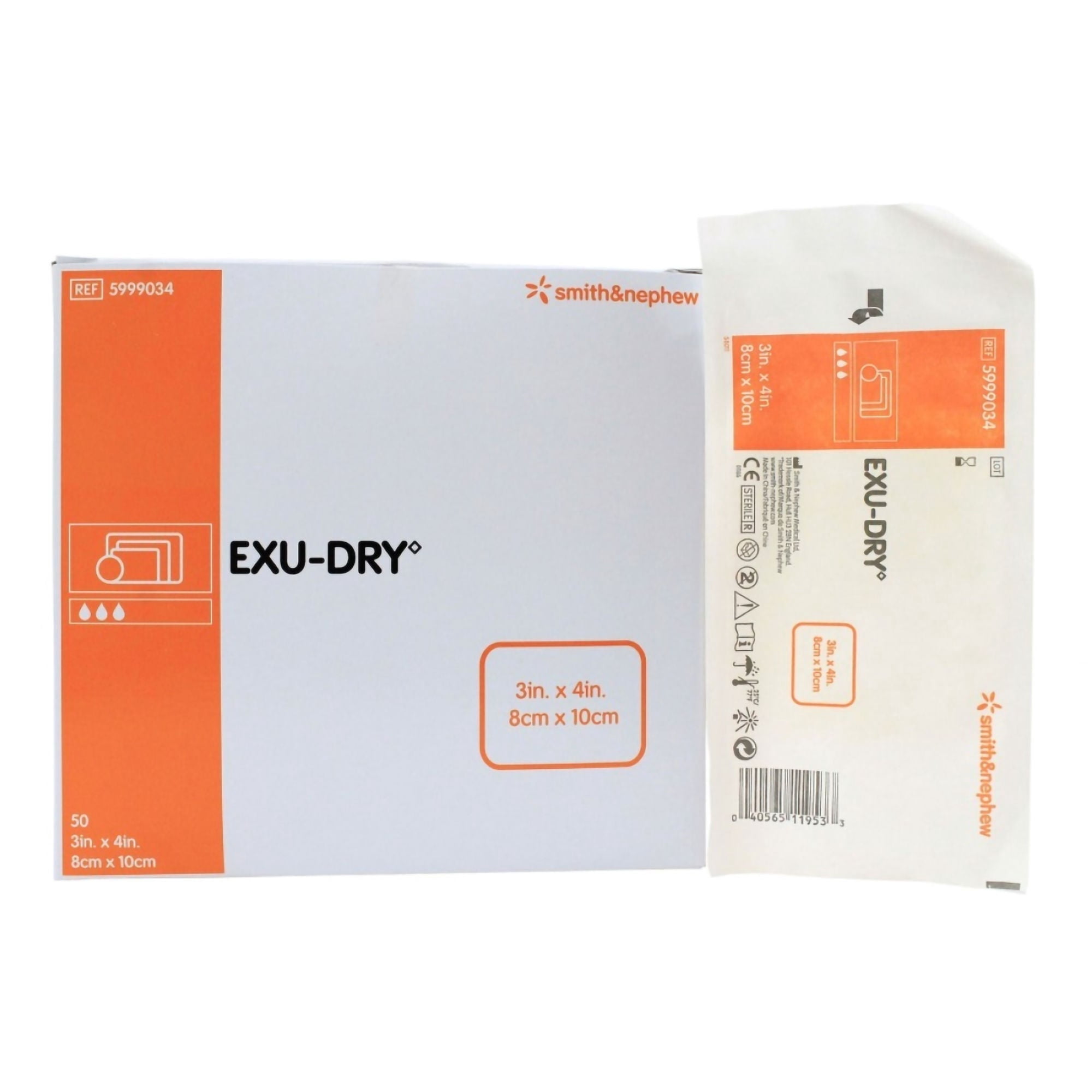 EXU-DRY Anti-Shear Cellulose Super Absorbent Dressing White 3 x 4" Sterile 5999034, 100 Ct