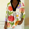 thumbnail image 2 of MEICHEN Women's Elegant Retro Art Print V Neck Loose Mid Length Sleeve Top Summer T Shirts for Women, 2 of 5