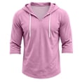 thumbnail image 7 of Mens Thin 3/4 Sleeve V Neck Hoodie Shirts Drawstring Hooded Pullover Loose Fit Beach Athletic Casual Sweatshirt Pink XL, 7 of 7