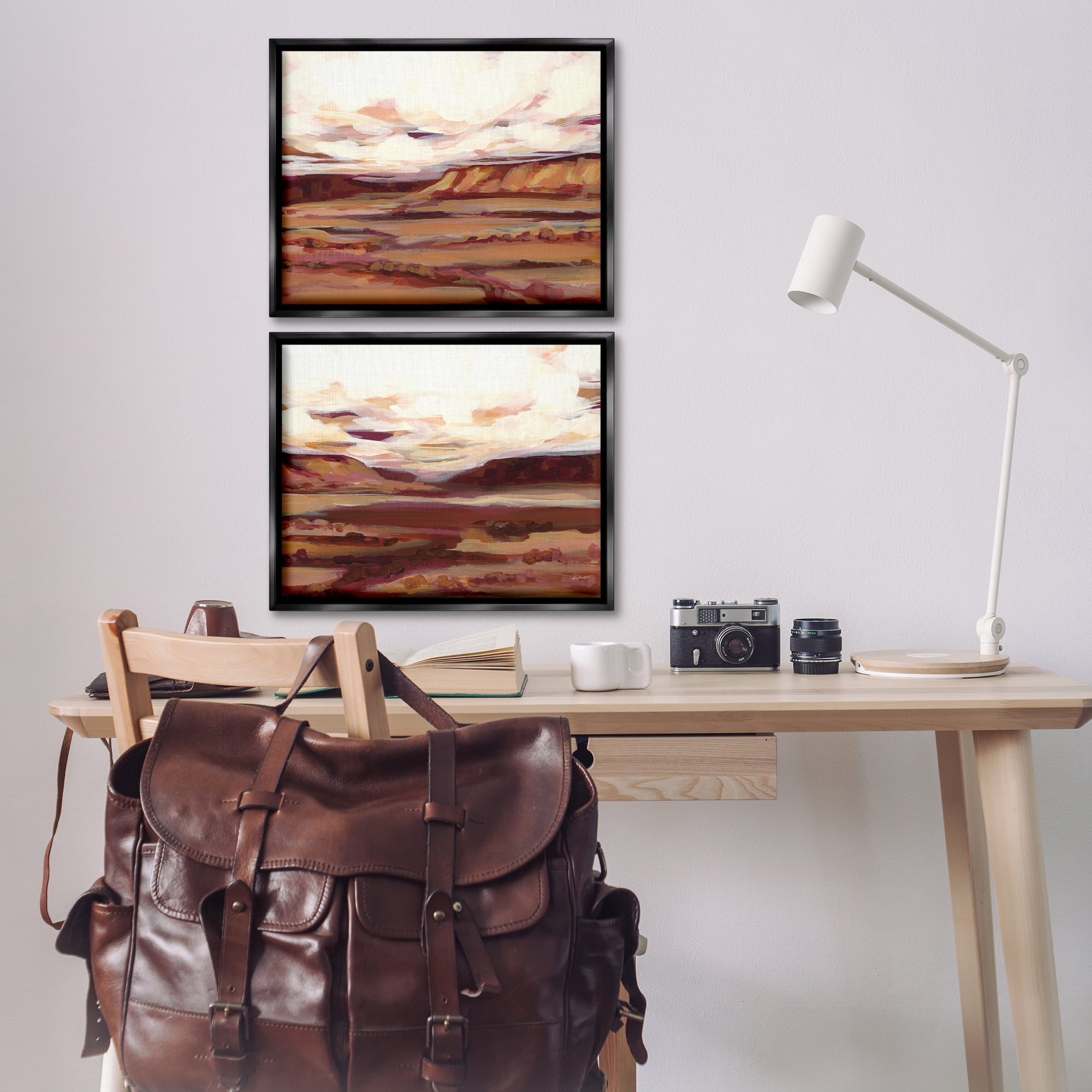 Stupell Industries Mauve Mesa Abstract Landscape Landscape & Nature Painting Black Floater Framed Canvas Art Print Wall Art, 21 x 17, Set of 2