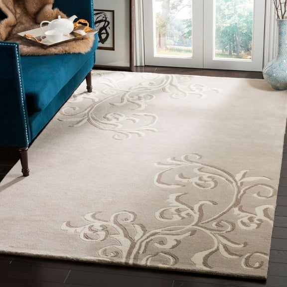 SAFAVIEH Martha Stewart Avalon Vine Floral Wool Area Rug, Soft Grey, 5' x 8'