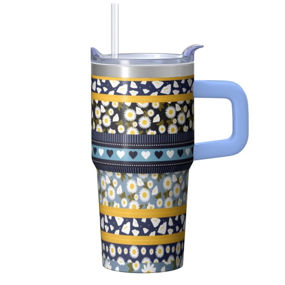 20oz Coffee Cup with Lid and Straw, Bohemian Stainless Steel Insulated Travel Tumbler, Double Wall Vacuum Leakproof Boho Design