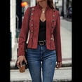 thumbnail image 4 of Chaqueta de Gamuza Sintética para Mujer, Informal, de Otoño, de Larga, Cuello Alto, con Abertura Frontal, Blazer Corto, Abrigo. Rojo L, 4 of 7