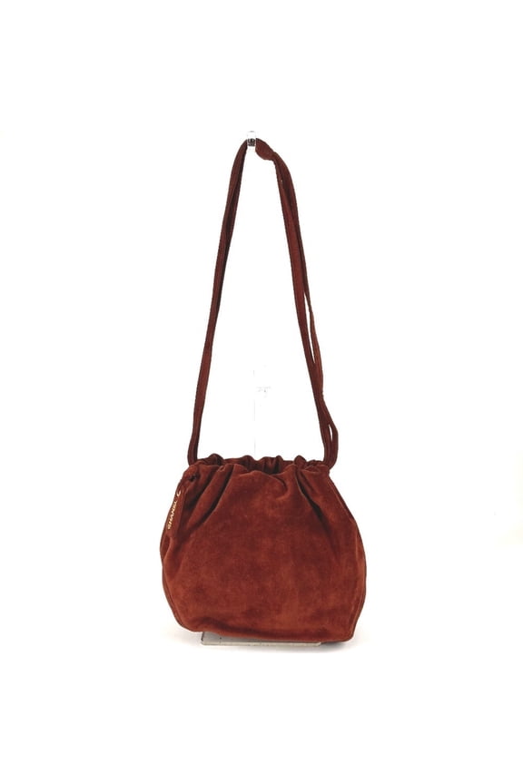 Pre-Owned CHANEL Vintage Logo Drawstring Bag, Shoulder Handbag, Suede, Men's & Women's, Red